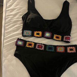 Black Crochet Trim Bikini Set